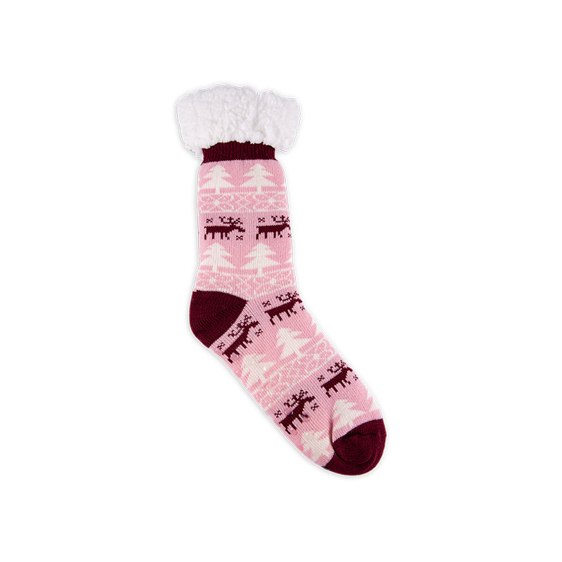 RZ016-1 Winter Moose Thick Sherpa Fleece Lined Warm Non Slip Women’s Cabin Socks