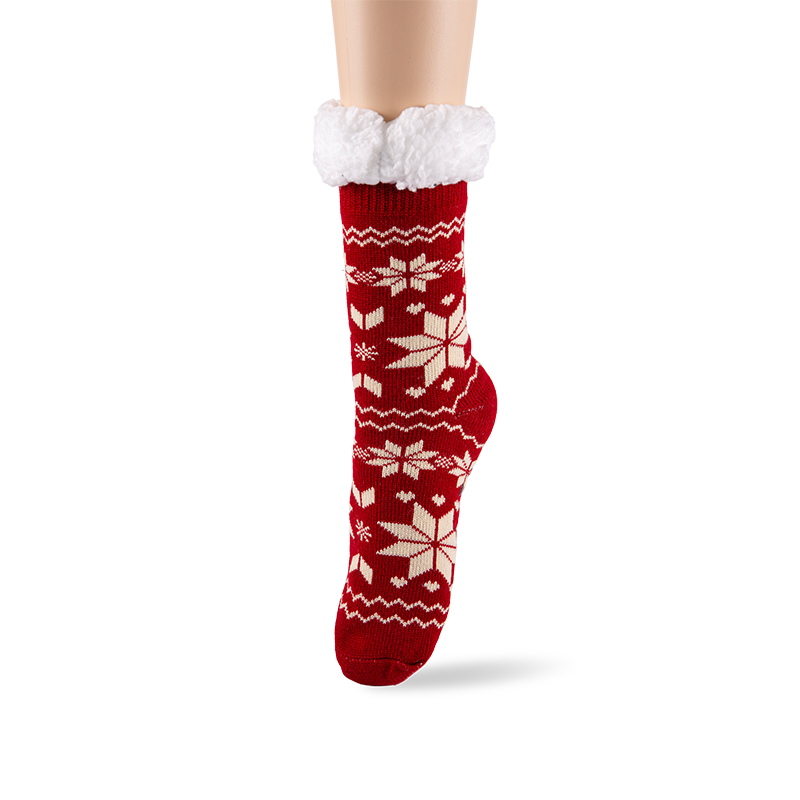 RZ016-1 Acrylic Cotton Fleece Nordic Snowflake Warm Non Slip Women’s Cabin Socks