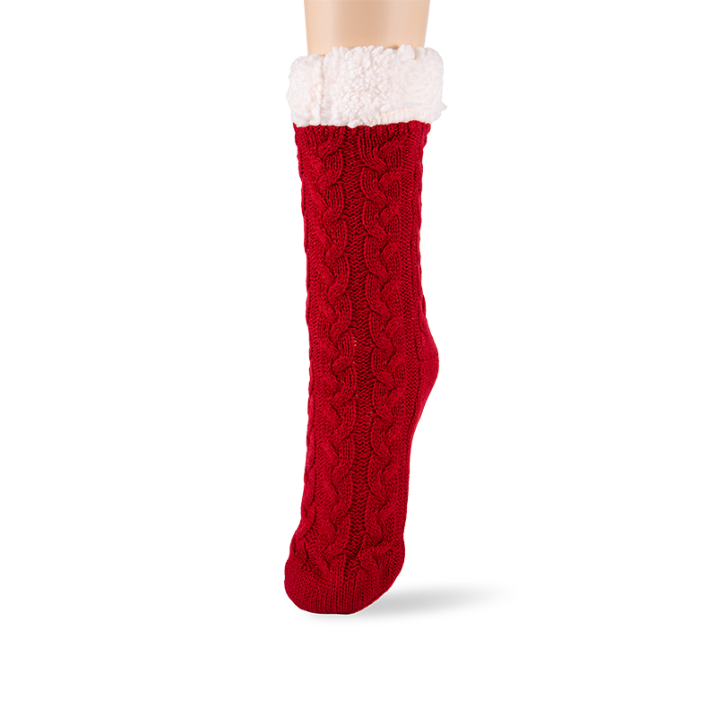 RZ045/RZ143 Classic Textured Cable Knit Thick Sherpa Fleece Lined Warm Non Slip Women’s Cabin Socks