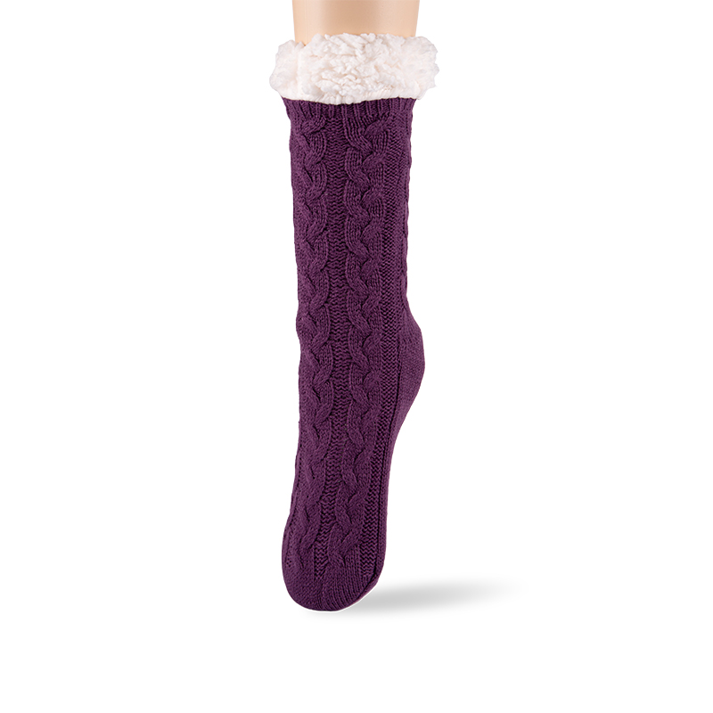 RZ045/RZ143 Classic Textured Cable Knit Thick Sherpa Fleece Lined Warm Non Slip Women’s Cabin Socks