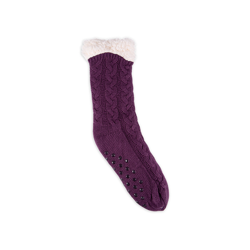 RZ045/RZ143 Classic Textured Cable Knit Thick Sherpa Fleece Lined Warm Non Slip Women’s Cabin Socks