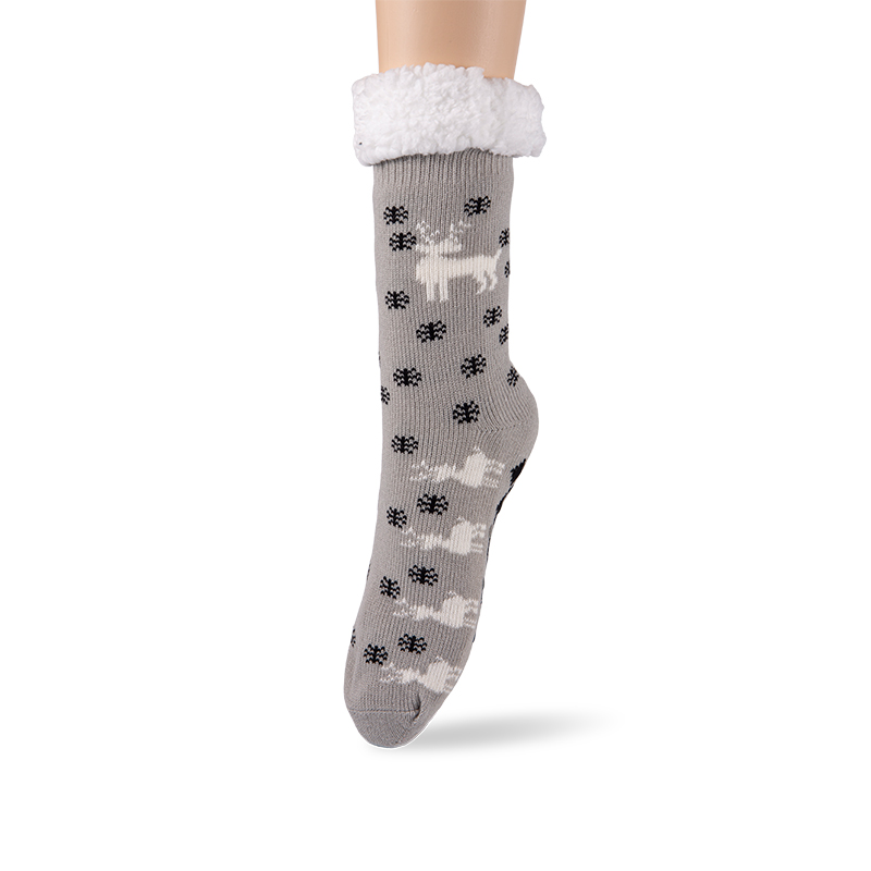 RZ016-1 Acrylic Cotton Fleece Snowy Moose Non Slip Women’s Cabin Socks