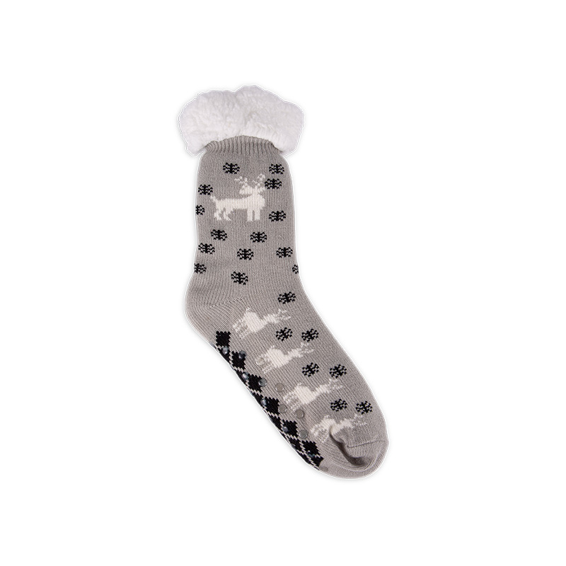 RZ016-1 Acrylic Cotton Fleece Snowy Moose Non Slip Women’s Cabin Socks