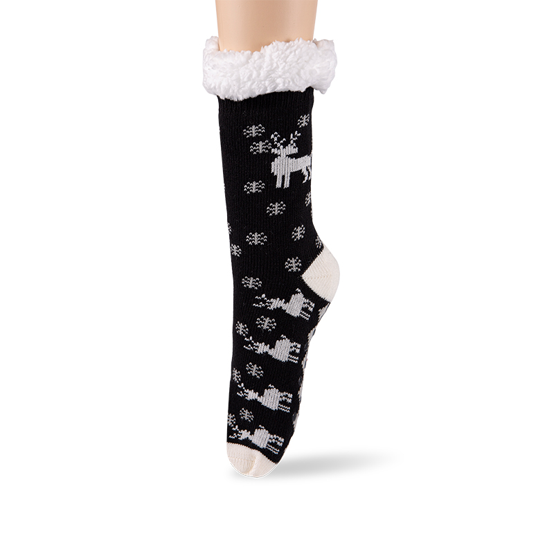 RZ016-1 Acrylic Cotton Fleece Snowy Moose Non Slip Women’s Cabin Socks