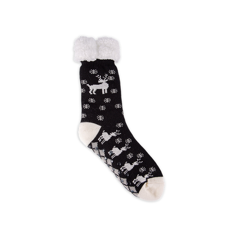RZ016-1 Acrylic Cotton Fleece Snowy Moose Non Slip Women’s Cabin Socks