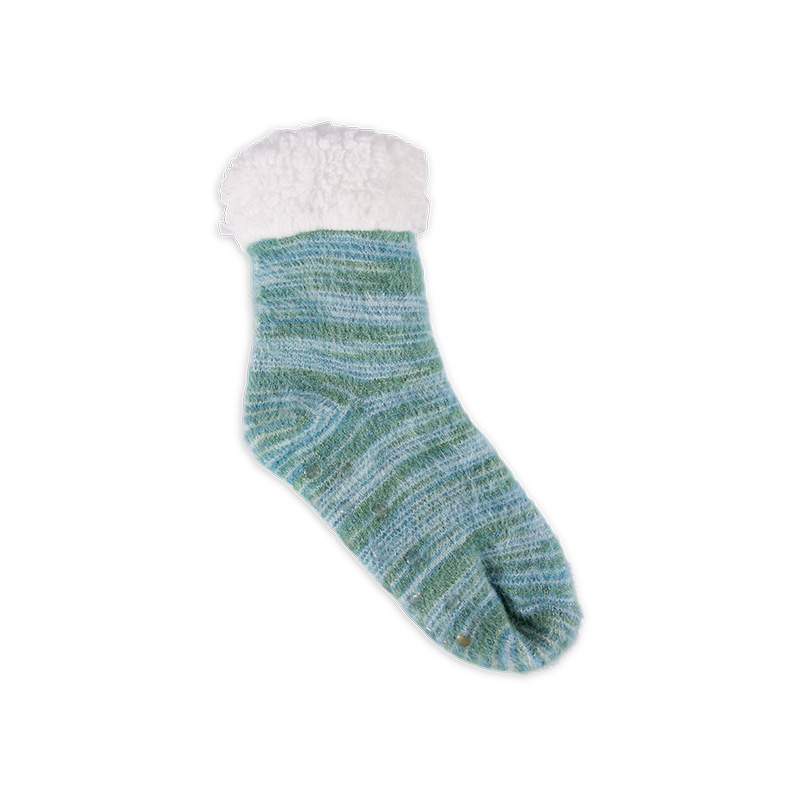 RZ033 Comfortable Shiny Gradient Striped Plush Mink Fleece Sherpa Fleece Lined Non Slip Women’s Cabin Socks