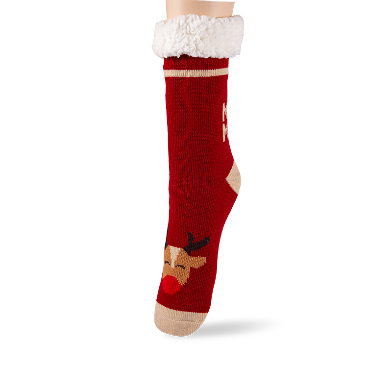 RZ130 Acrylic Cute Christmas Series Thick Sherpa Fleece Lined Non Slip Women’s Cabin Socks