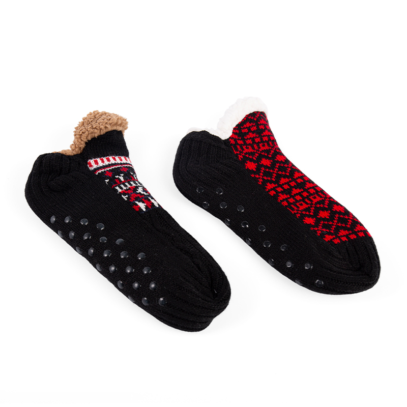 RZ059-1 Ethnic Style Thick Brown Sherpa Lined Fold-Over Slipper Socks