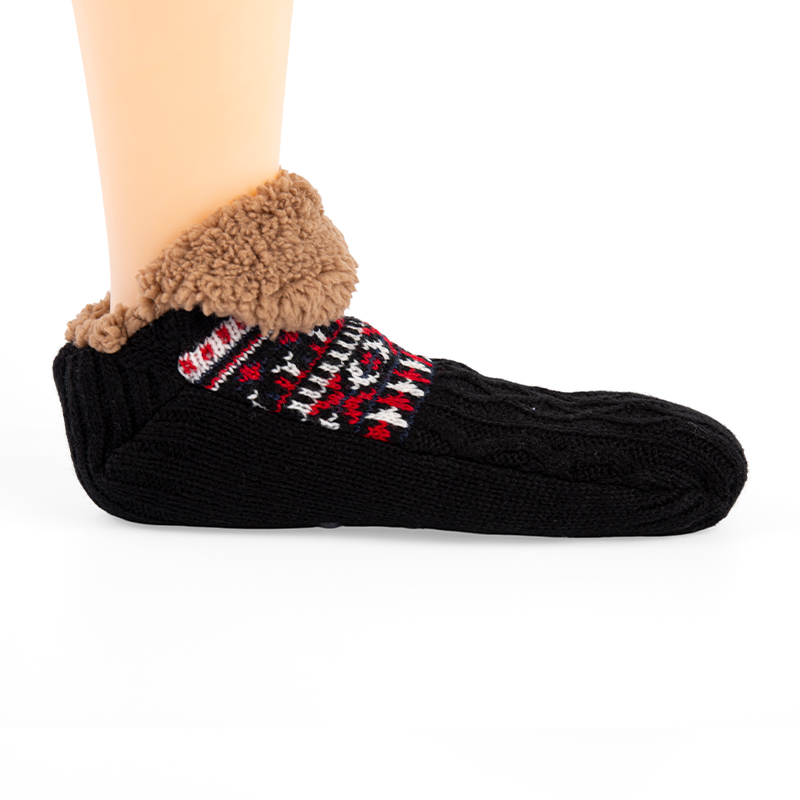 RZ059-1 Ethnic Style Thick Brown Sherpa Lined Fold-Over Slipper Socks