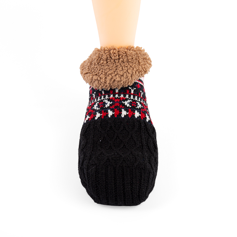 RZ059-1 Ethnic Style Thick Brown Sherpa Lined Fold-Over Slipper Socks