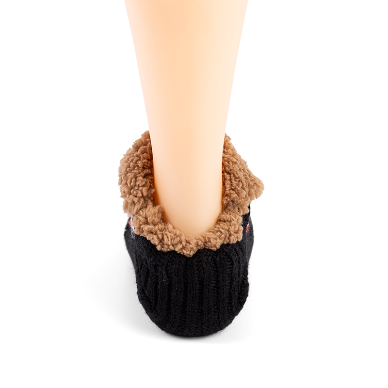 RZ059-1 Ethnic Style Thick Brown Sherpa Lined Fold-Over Slipper Socks
