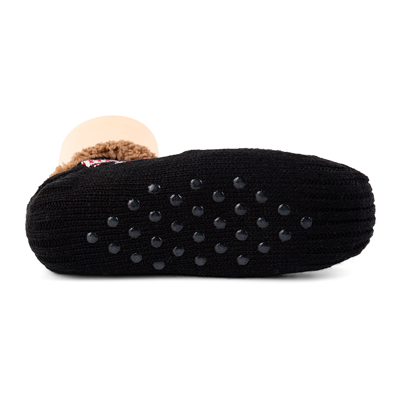 RZ059-1 Ethnic Style Thick Brown Sherpa Lined Fold-Over Slipper Socks