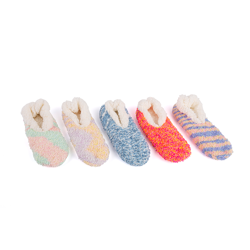 RZ135 Color-Woven Butterfly Yarn Anti-Slip Home Knit Slippers with Sherpa Fleece Lining