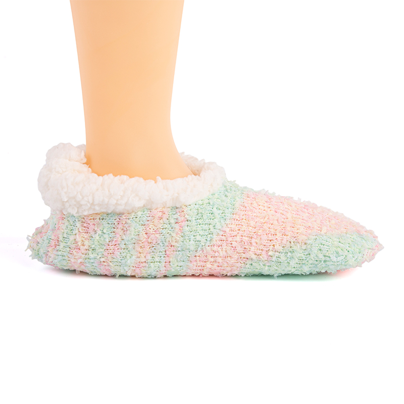 RZ135 Color-Woven Butterfly Yarn Anti-Slip Home Knit Slippers with Sherpa Fleece Lining