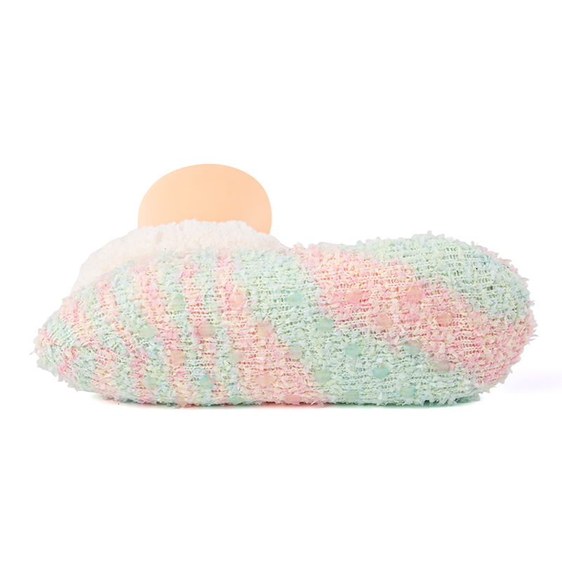 RZ135 Color-Woven Butterfly Yarn Anti-Slip Home Knit Slippers with Sherpa Fleece Lining