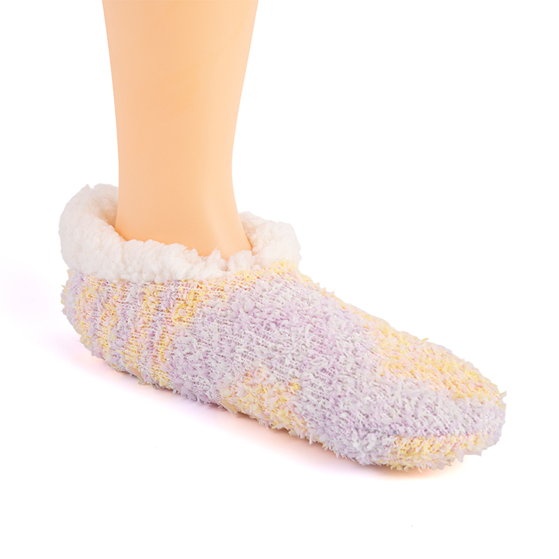 RZ135 Color-Woven Butterfly Yarn Anti-Slip Home Knit Slippers with Sherpa Fleece Lining