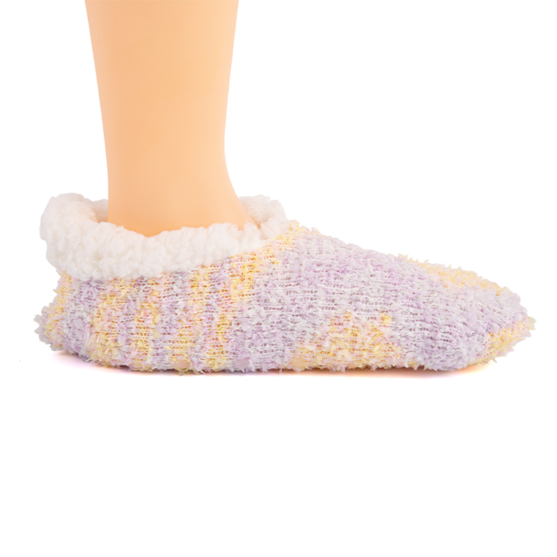 RZ135 Color-Woven Butterfly Yarn Anti-Slip Home Knit Slippers with Sherpa Fleece Lining