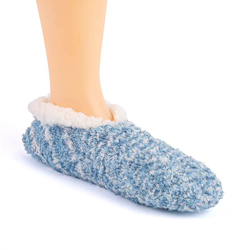 RZ135 Color-Woven Butterfly Yarn Anti-Slip Home Knit Slippers with Sherpa Fleece Lining