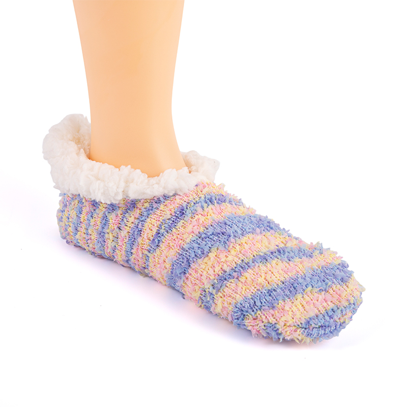 RZ135 Color-Woven Butterfly Yarn Anti-Slip Home Knit Slippers with Sherpa Fleece Lining
