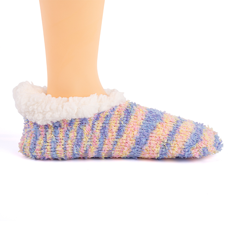 RZ135 Color-Woven Butterfly Yarn Anti-Slip Home Knit Slippers with Sherpa Fleece Lining