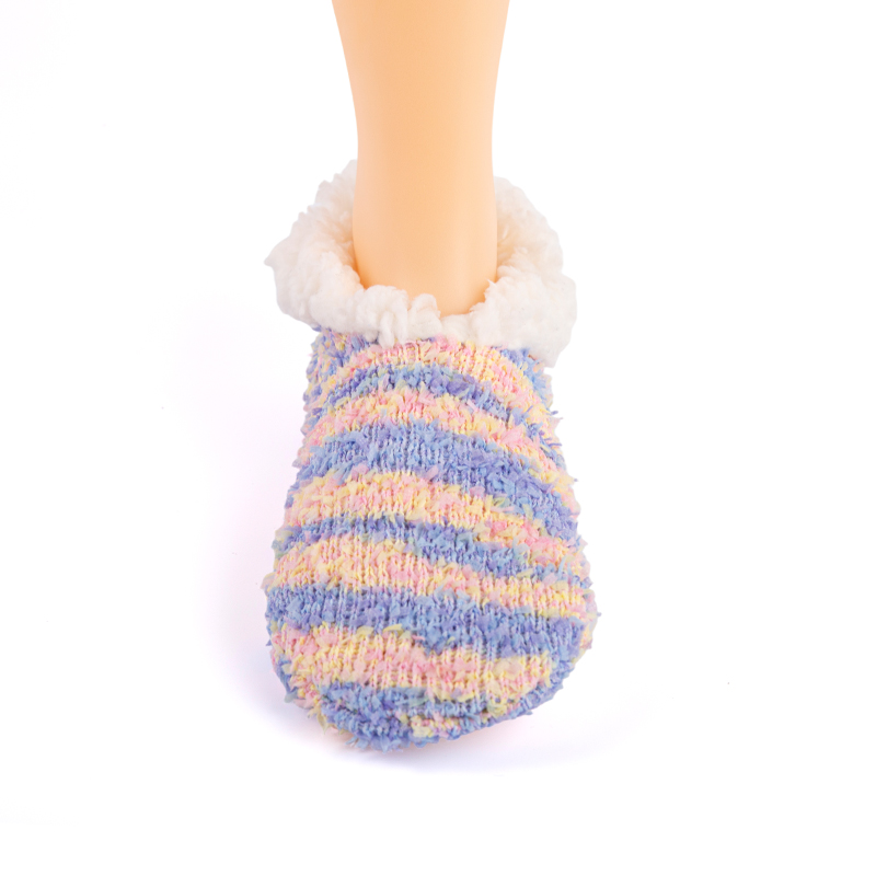 RZ135 Color-Woven Butterfly Yarn Anti-Slip Home Knit Slippers with Sherpa Fleece Lining