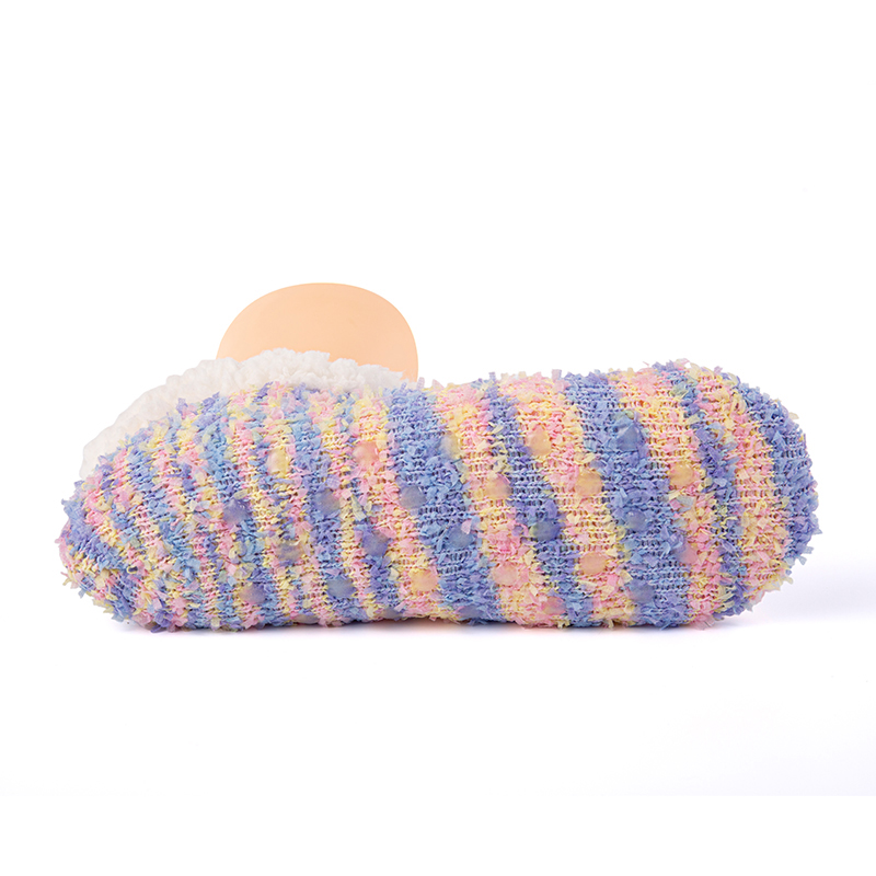 RZ135 Color-Woven Butterfly Yarn Anti-Slip Home Knit Slippers with Sherpa Fleece Lining