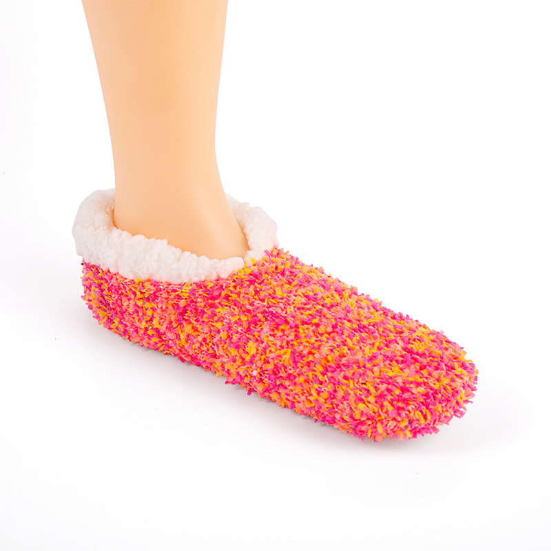 RZ135 Color-Woven Butterfly Yarn Anti-Slip Home Knit Slippers with Sherpa Fleece Lining