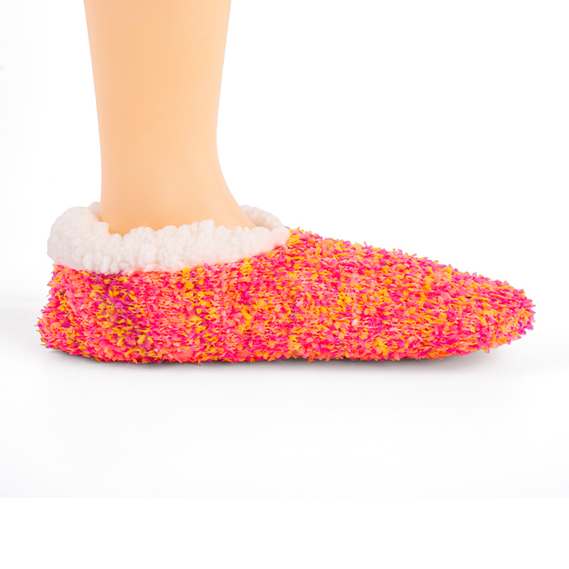 RZ135 Color-Woven Butterfly Yarn Anti-Slip Home Knit Slippers with Sherpa Fleece Lining
