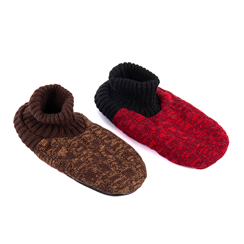 RZ207-1 Acrylic Vintage Mixed-Color Anti-Slip Home Knit Slippers with Thick Sherpa Fleece Lining, Ankle Protection