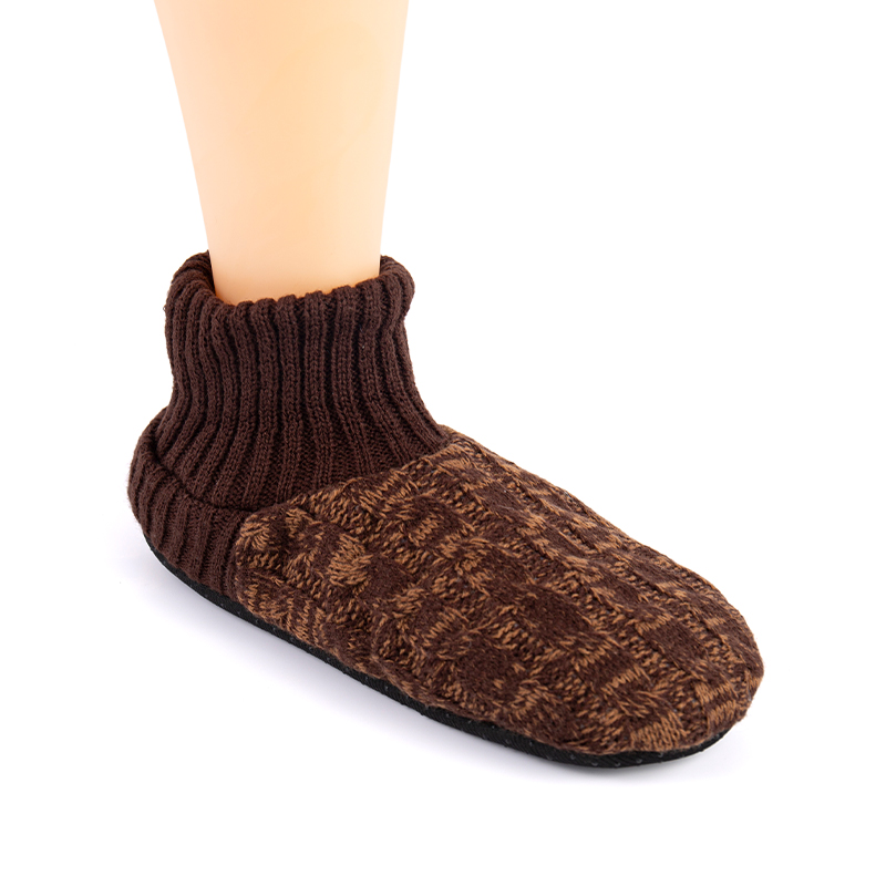 RZ207-1 Acrylic Vintage Mixed-Color Anti-Slip Home Knit Slippers with Thick Sherpa Fleece Lining, Ankle Protection