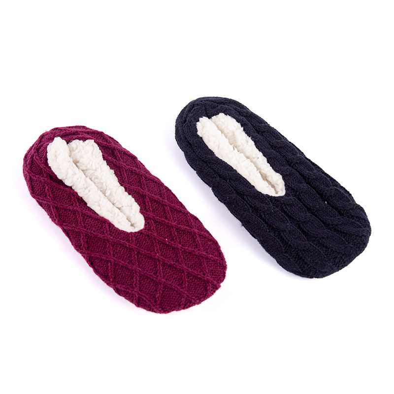 RZ160 Minimalist Acrylic Cable Knit Home Slippers with Thick Sherpa Fleece Lining and Anti-Slip Sole