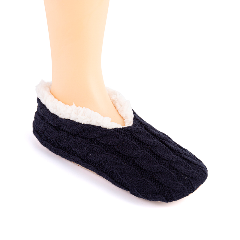 RZ160 Minimalist Acrylic Cable Knit Home Slippers with Thick Sherpa Fleece Lining and Anti-Slip Sole