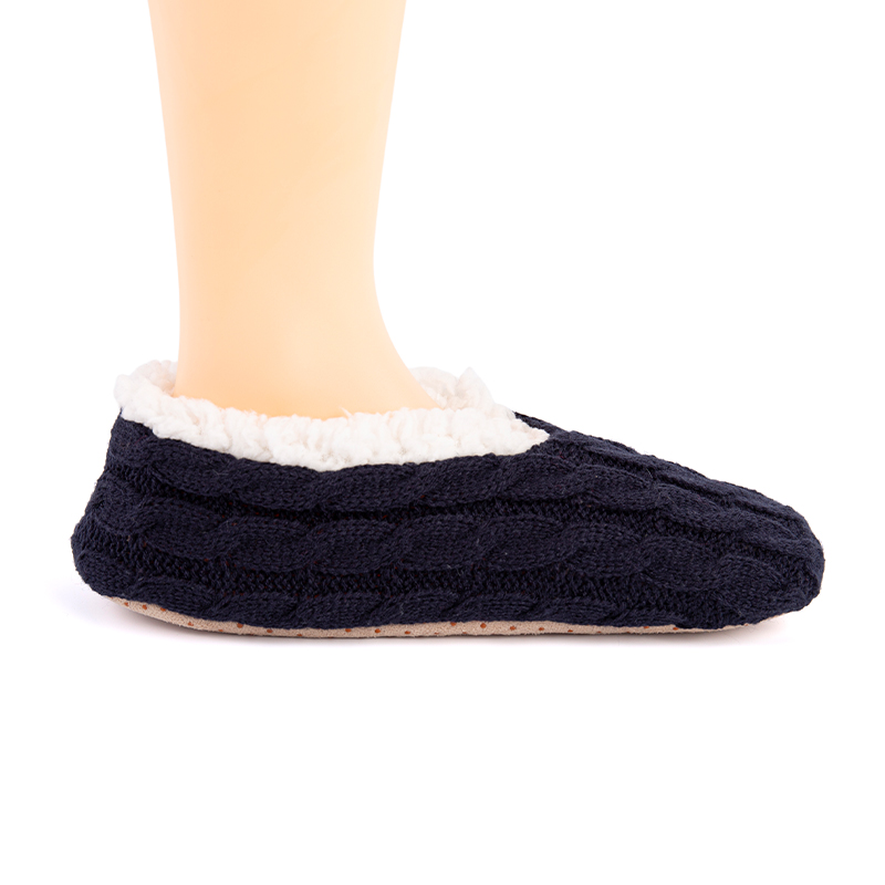 RZ160 Minimalist Acrylic Cable Knit Home Slippers with Thick Sherpa Fleece Lining and Anti-Slip Sole