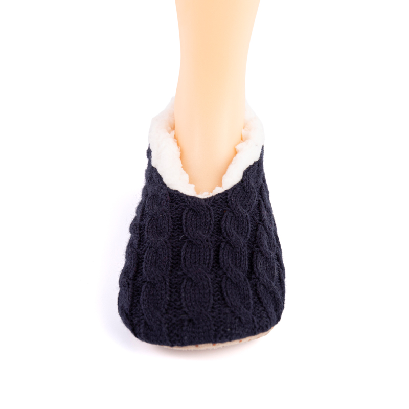 RZ160 Minimalist Acrylic Cable Knit Home Slippers with Thick Sherpa Fleece Lining and Anti-Slip Sole
