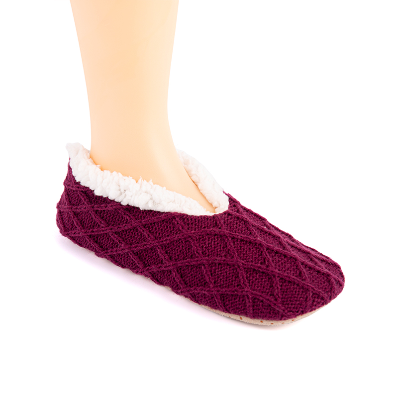 RZ160 Minimalist Acrylic Cable Knit Home Slippers with Thick Sherpa Fleece Lining and Anti-Slip Sole