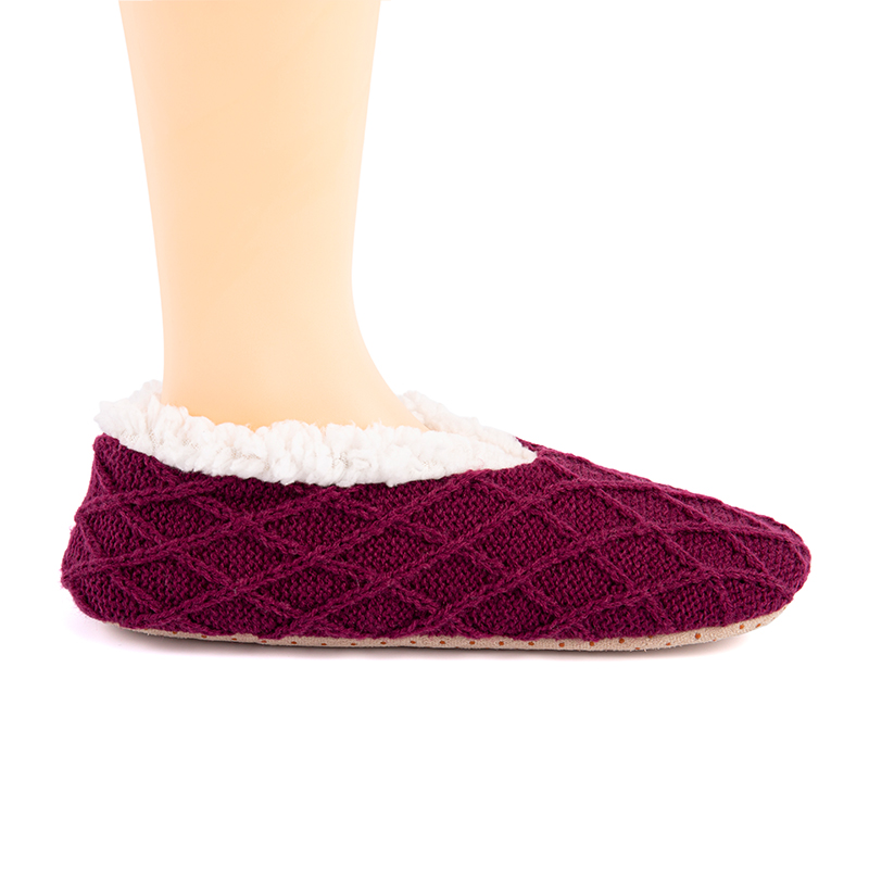 RZ160 Minimalist Acrylic Cable Knit Home Slippers with Thick Sherpa Fleece Lining and Anti-Slip Sole