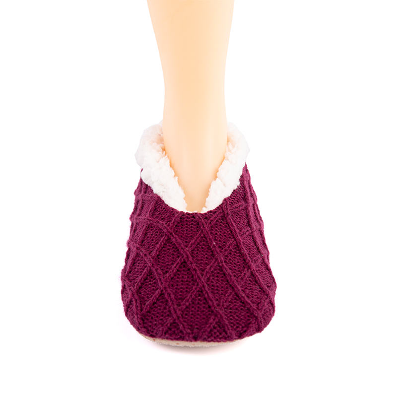 RZ160 Minimalist Acrylic Cable Knit Home Slippers with Thick Sherpa Fleece Lining and Anti-Slip Sole