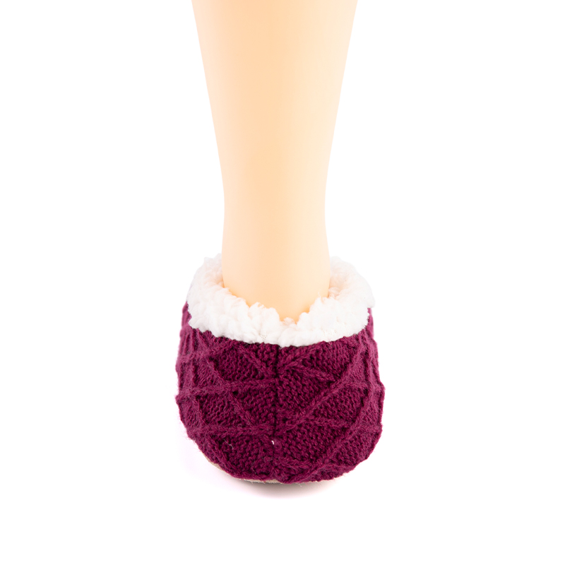 RZ160 Minimalist Acrylic Cable Knit Home Slippers with Thick Sherpa Fleece Lining and Anti-Slip Sole