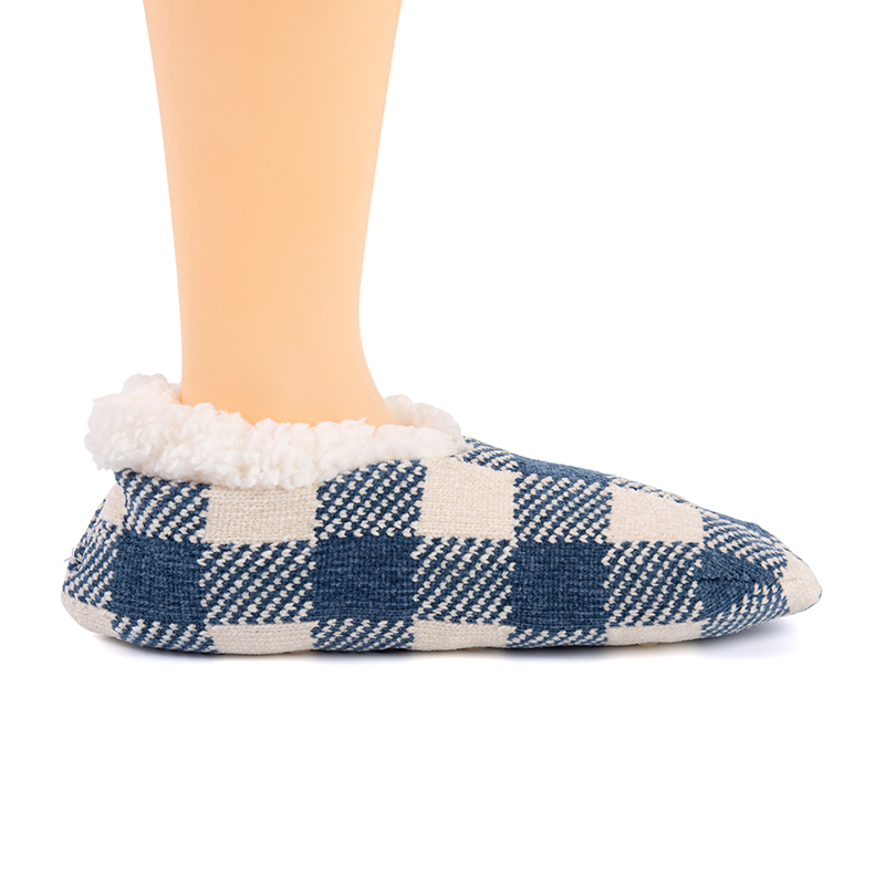 RZ133 Chenille Winter Romantic Plaid Thick Sherpa Fleece Lined Home Knit Slippers