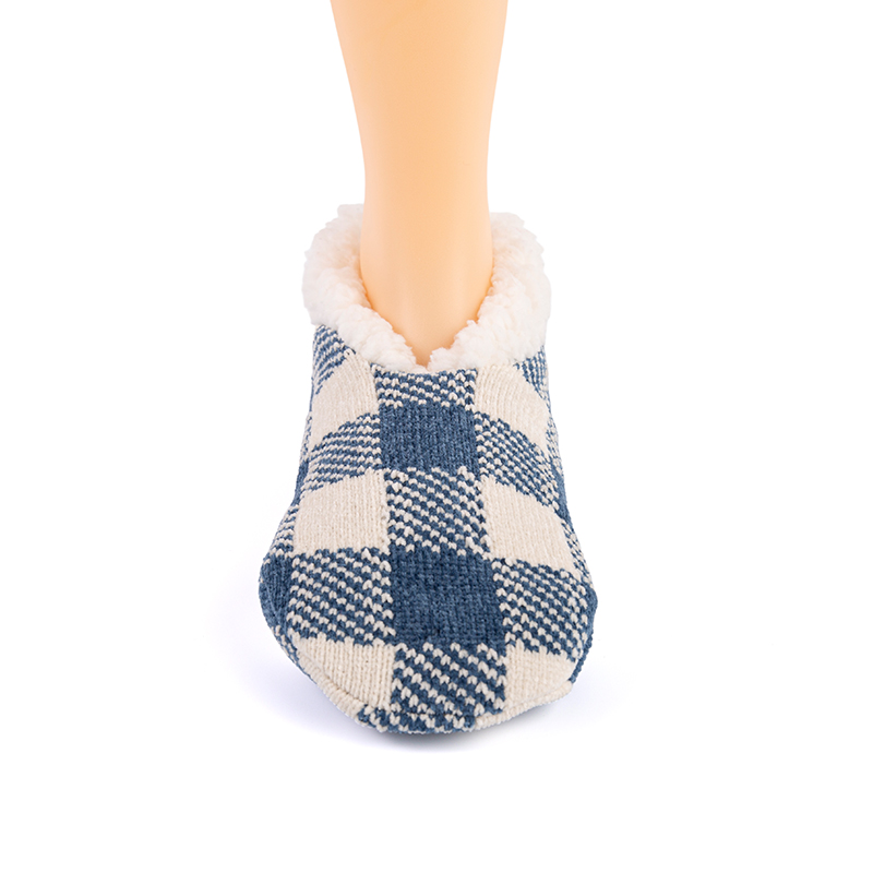 RZ133 Chenille Winter Romantic Plaid Thick Sherpa Fleece Lined Home Knit Slippers