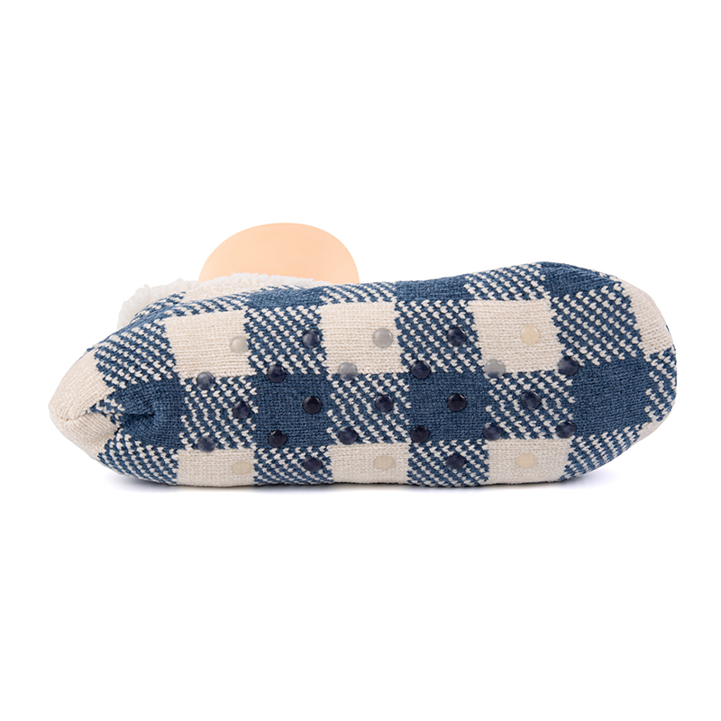 RZ133 Chenille Winter Romantic Plaid Thick Sherpa Fleece Lined Home Knit Slippers