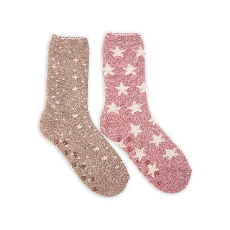 RZ141 Star Pattern Terry Brushed Non Slip Women’s Heat Retainer Socks