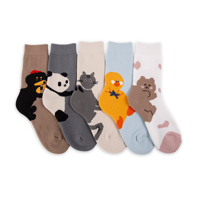 RZ229 Playful Animal Brushed Polyester Fleece Women’s Heat Retainer Socks