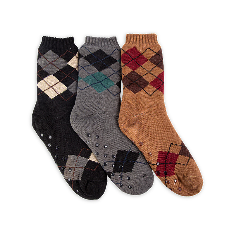 RZ299 Men's Classic Vintage Thick Warm Anti-Slip Cabin Socks with Sherpa Fleece Lining