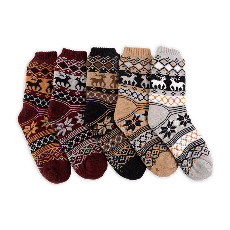 RZ299 Men's Classic Vintage Thick Warm Anti-Slip Cabin Socks with Sherpa Fleece Lining