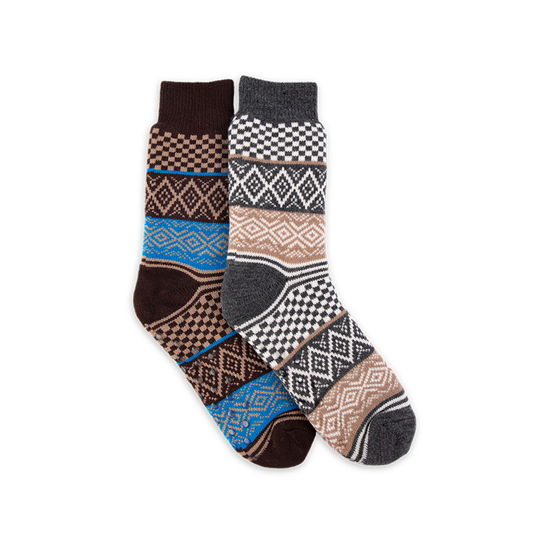 RZ188 Colorful Ethnic Style Thick Warm Men's Cabin Socks with Sherpa Fleece Lining and Anti-Slip Sole