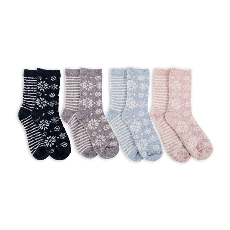 RZ144 Half-Brushed Snowflake Striped Soft Warm Mid-Calf Women’s Boot Socks