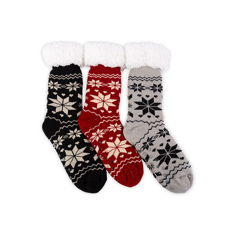 RZ016-1 Acrylic Cotton Fleece Nordic Snowflake Warm Non Slip Women’s Cabin Socks