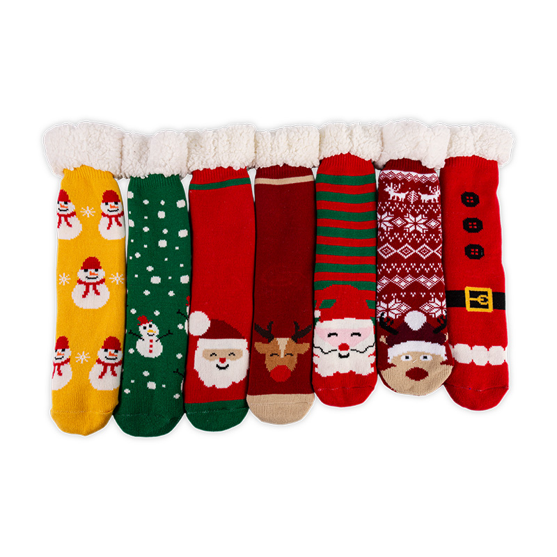 RZ130 Acrylic Cute Christmas Series Thick Sherpa Fleece Lined Non Slip Women’s Cabin Socks