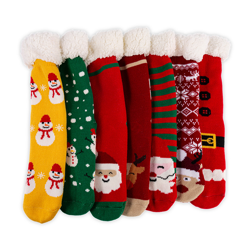 RZ130 Acrylic Cute Christmas Series Thick Sherpa Fleece Lined Non Slip Women’s Cabin Socks